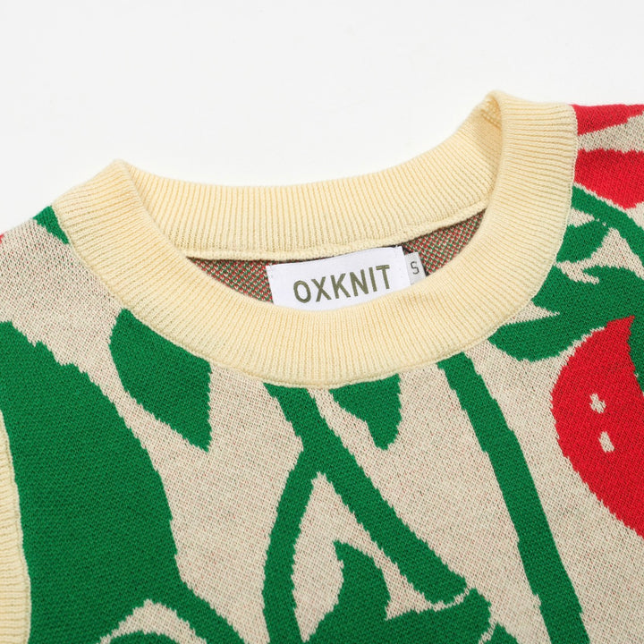 Women’s Retro Strawberry Print Knit Set with Crop Top & Pencil Skirt