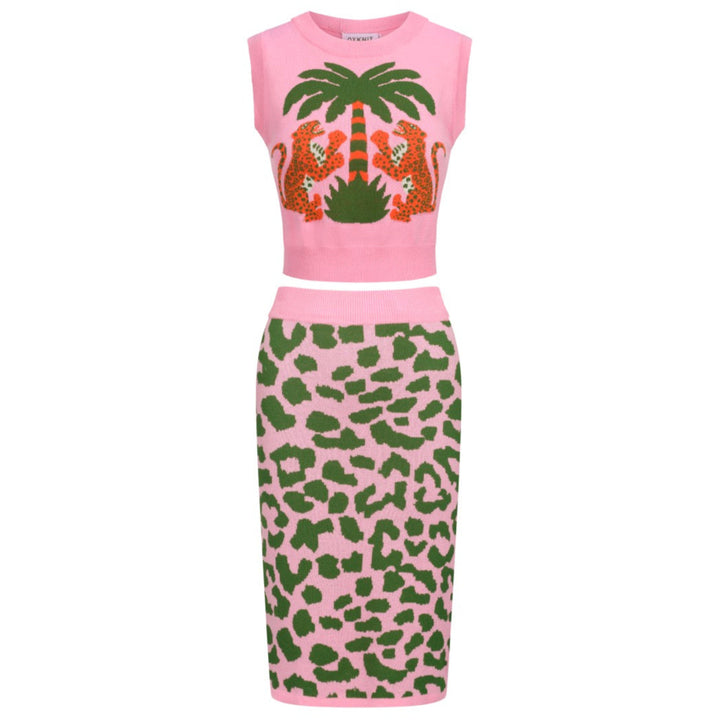 Women's Pink leopard knit suit -Designed by Jessica Molina