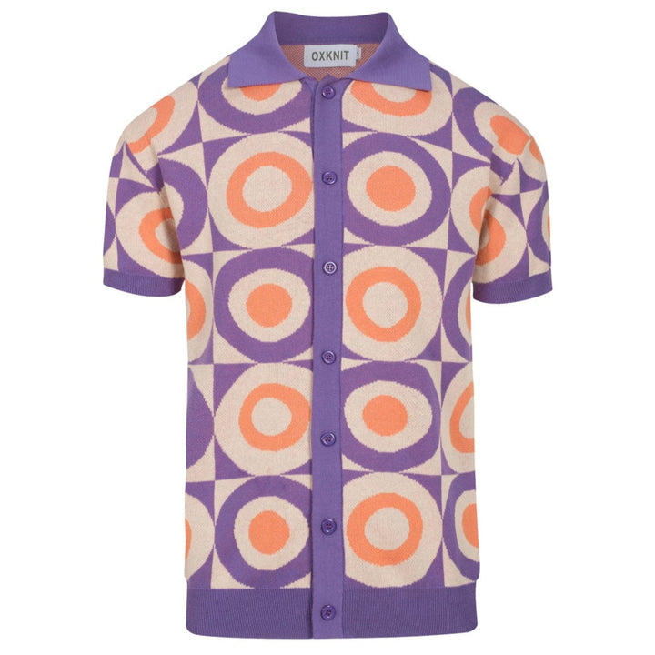 Men's purple jacquard knit vintage cardigan