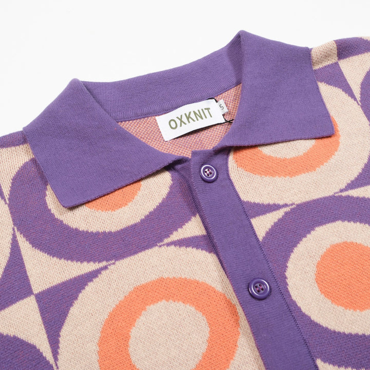 Men's purple jacquard knit vintage cardigan