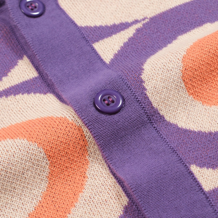 Men's purple jacquard knit vintage cardigan