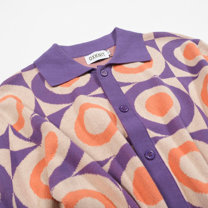 Men's purple jacquard knit vintage cardigan