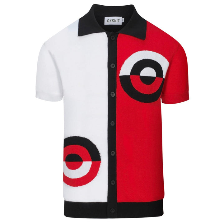 Men's red and white art vintage knit cardigan