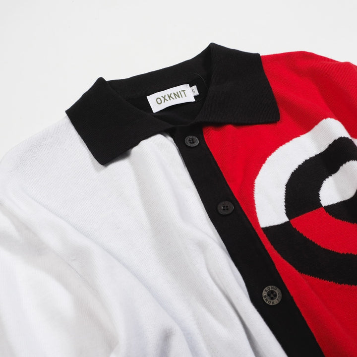 Men's red and white art vintage knit cardigan