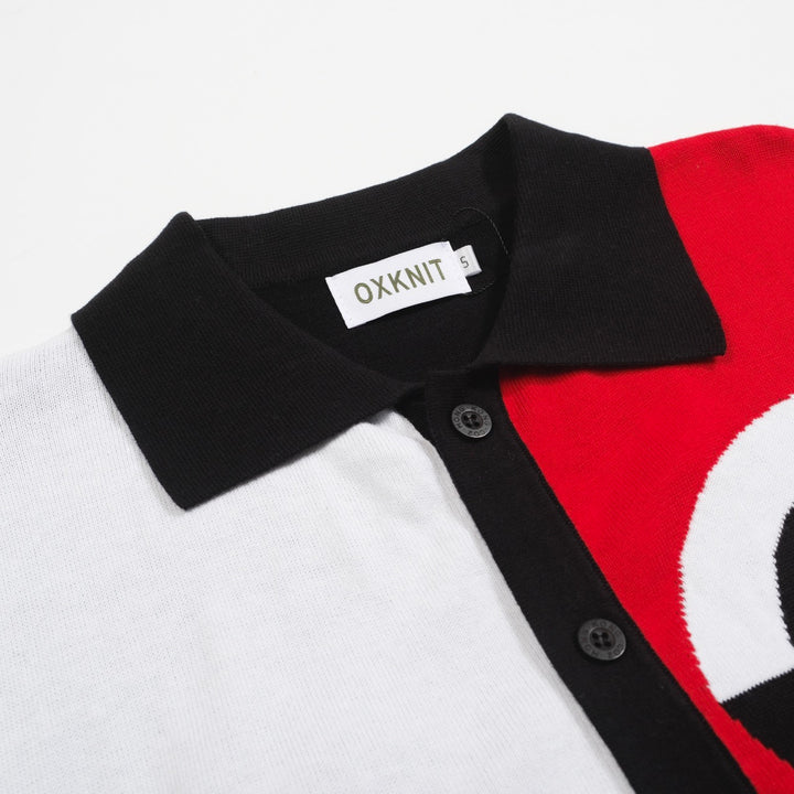 Men's red and white art vintage knit cardigan