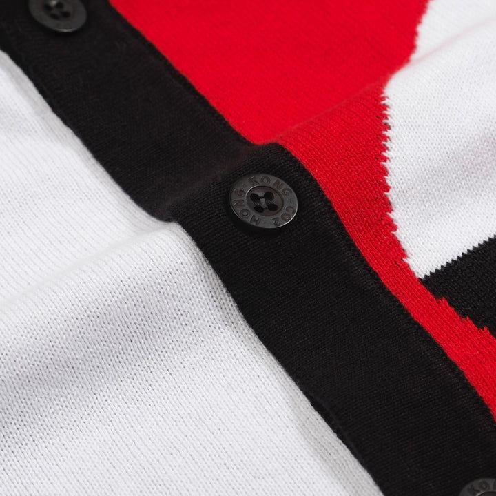 Men's red and white art vintage knit cardigan