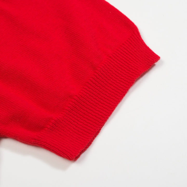 Men's red and white art vintage knit cardigan