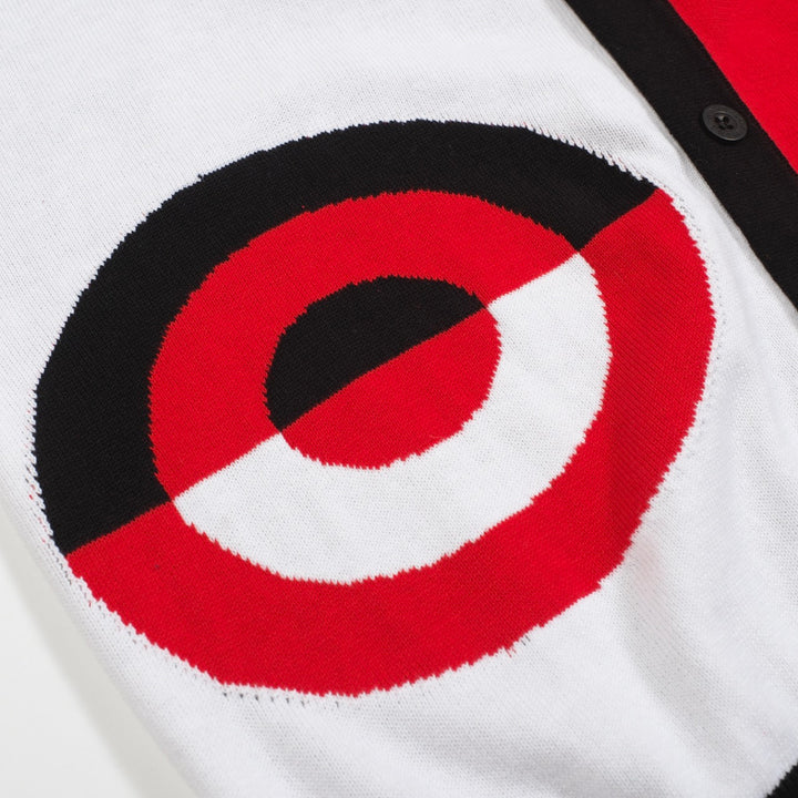 Men's red and white art vintage knit cardigan