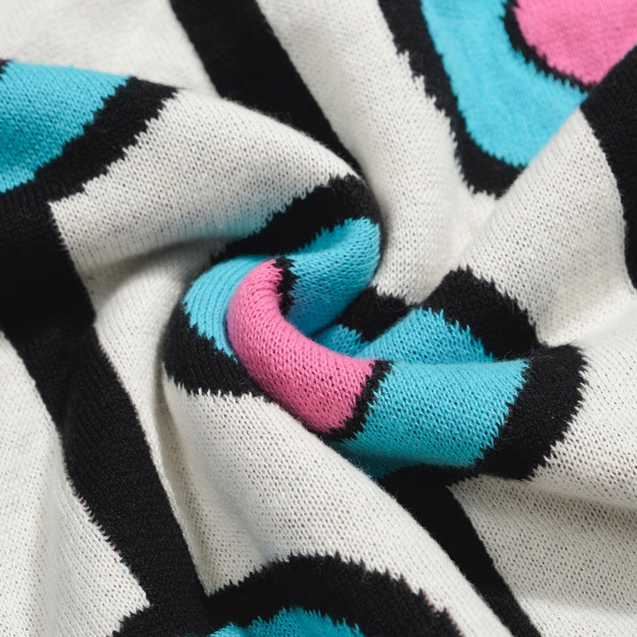 Men's sky blue vintage jacquard knit V-neck polo shirt