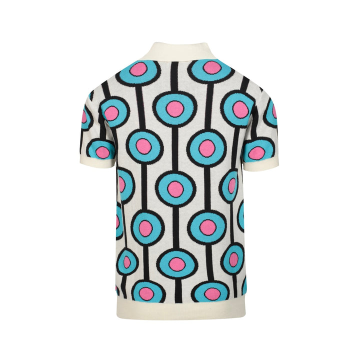 Men's sky blue vintage jacquard knit V-neck polo shirt