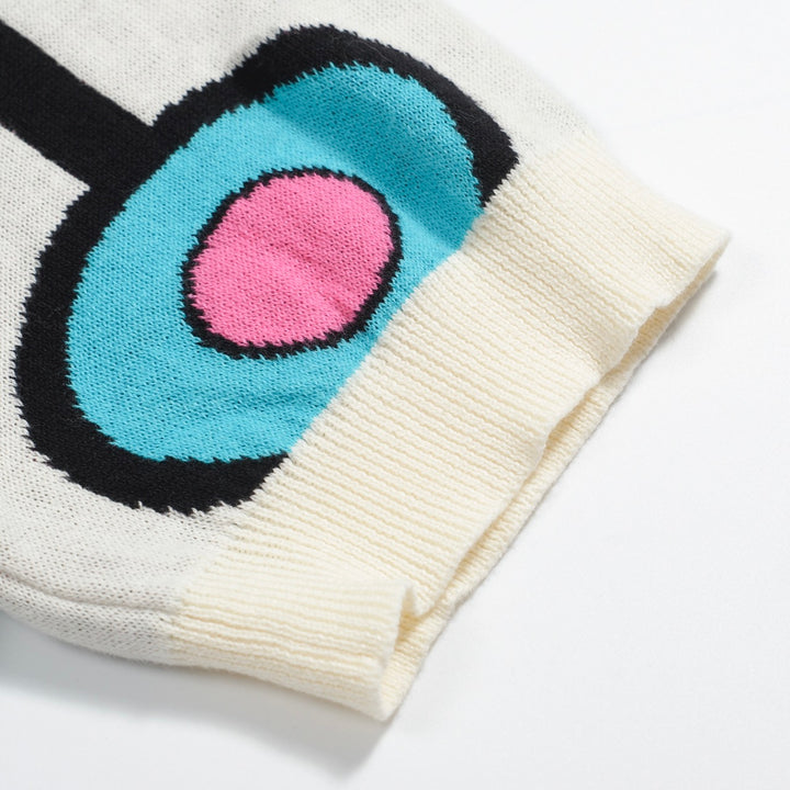 Men's sky blue vintage jacquard knit V-neck polo shirt