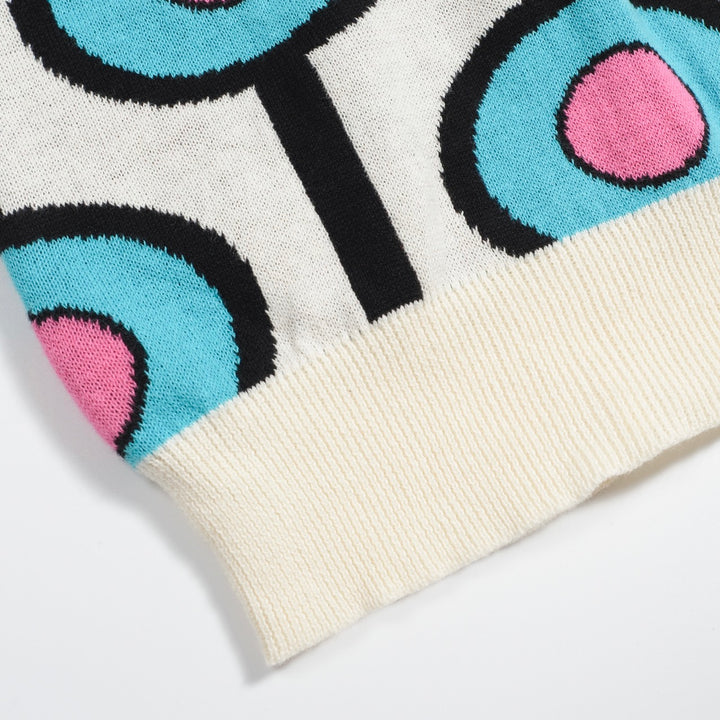 Men's sky blue vintage jacquard knit V-neck polo shirt