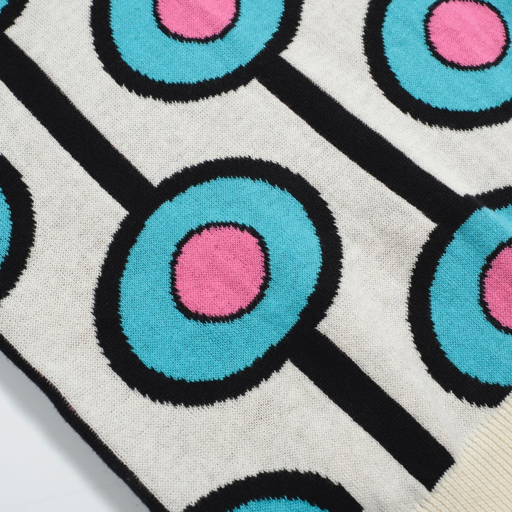 Men's sky blue vintage jacquard knit V-neck polo shirt