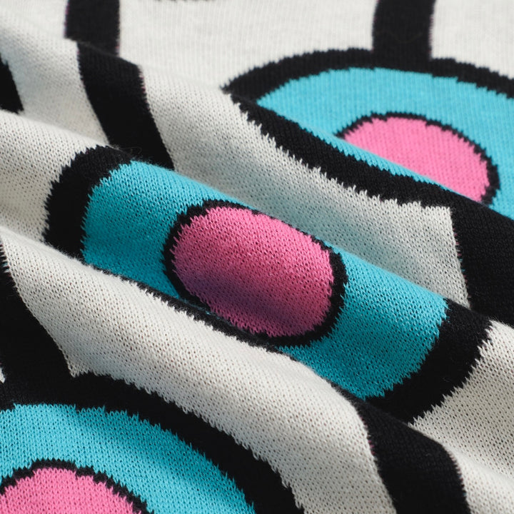 Men's sky blue vintage jacquard knit V-neck polo shirt