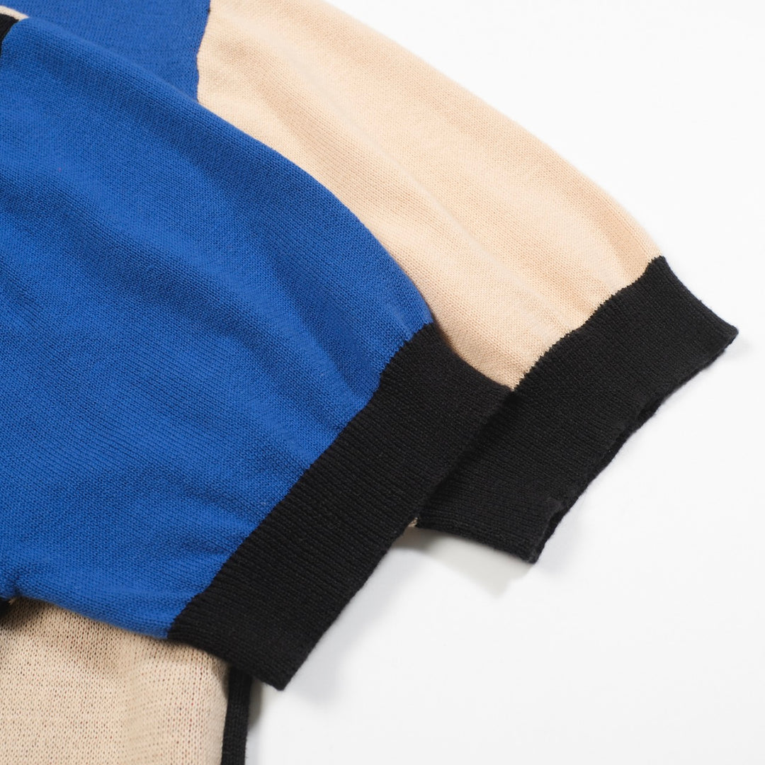 Meerkleurig kunstjacquardgebreid herenpoloshirt met V-hals