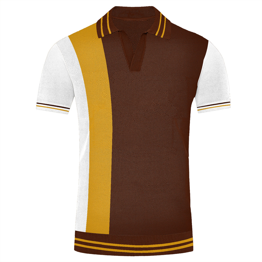 Men's brown fashion vintage V-neck knit polo
