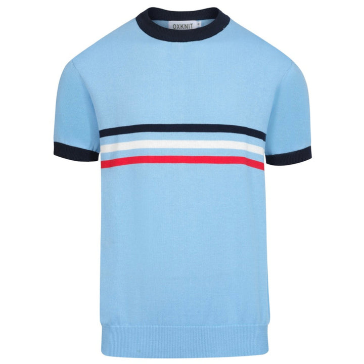 T-shirt masculina em malha jacquard azul listrada