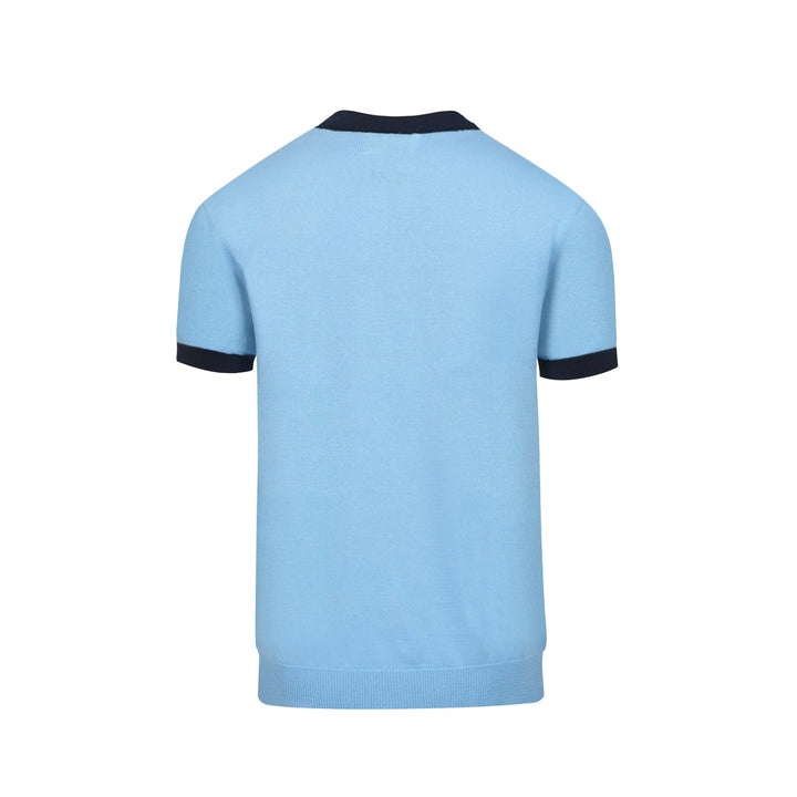 T-shirt masculina em malha jacquard azul listrada