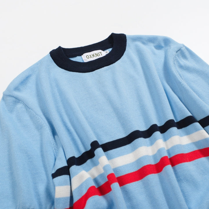 T-shirt masculina em malha jacquard azul listrada