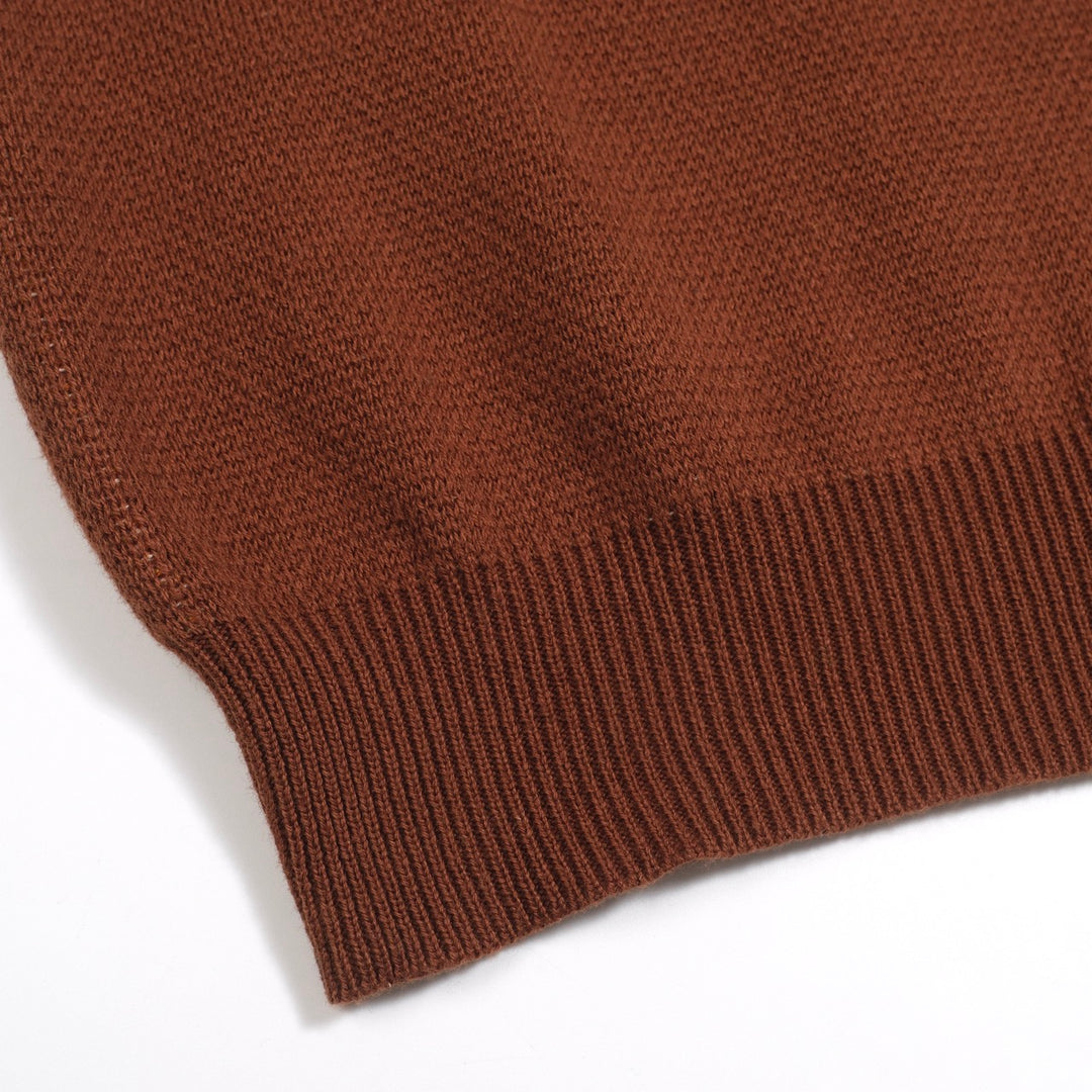 Women’s Brown Retro Stripe Knit Set with Bold Orange and Yellow Design