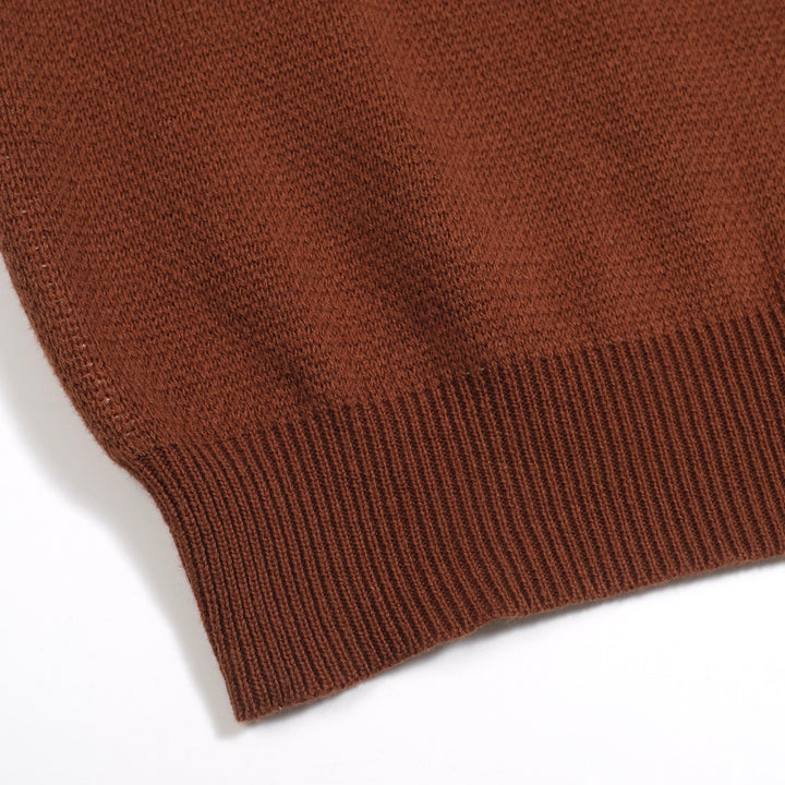 Women’s Brown Retro Stripe Knit Set with Bold Orange and Yellow Design