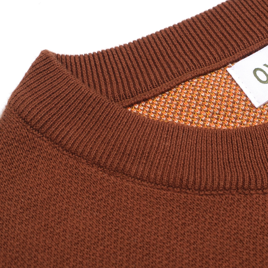 Women’s Brown Retro Stripe Knit Set with Bold Orange and Yellow Design