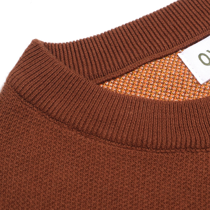 Women’s Brown Retro Stripe Knit Set with Bold Orange and Yellow Design