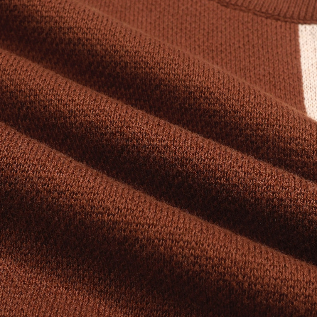Women’s Brown Retro Stripe Knit Set with Bold Orange and Yellow Design