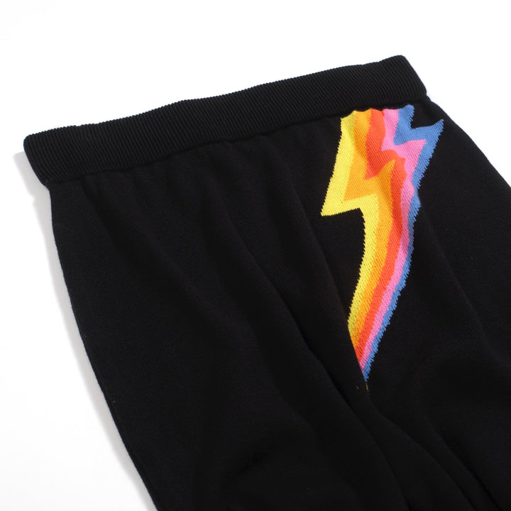Women’s Black Knit Set with Colorful Lightning Graphic – Crop Top & Pencil Skirt