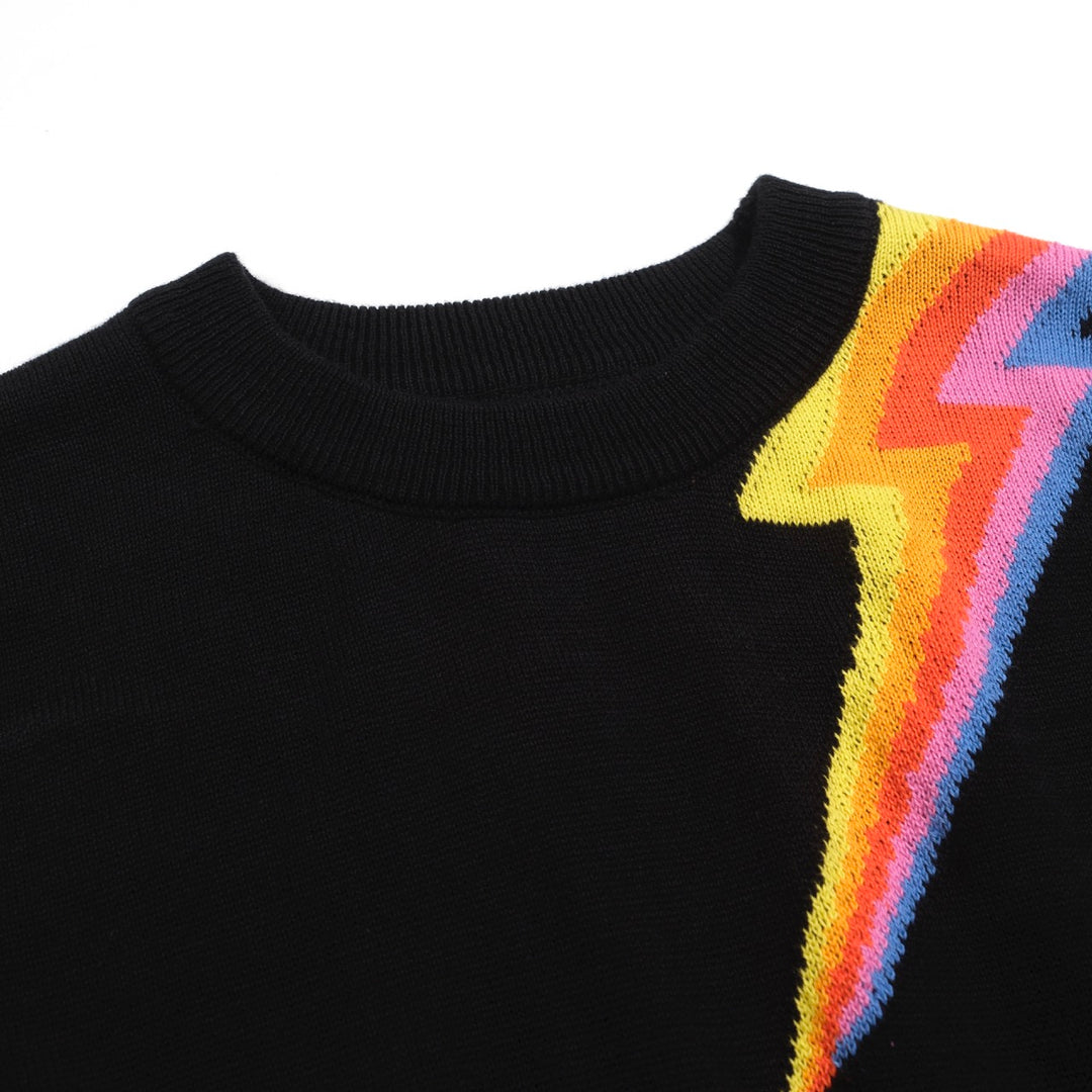 Women’s Black Knit Set with Colorful Lightning Graphic – Crop Top & Pencil Skirt