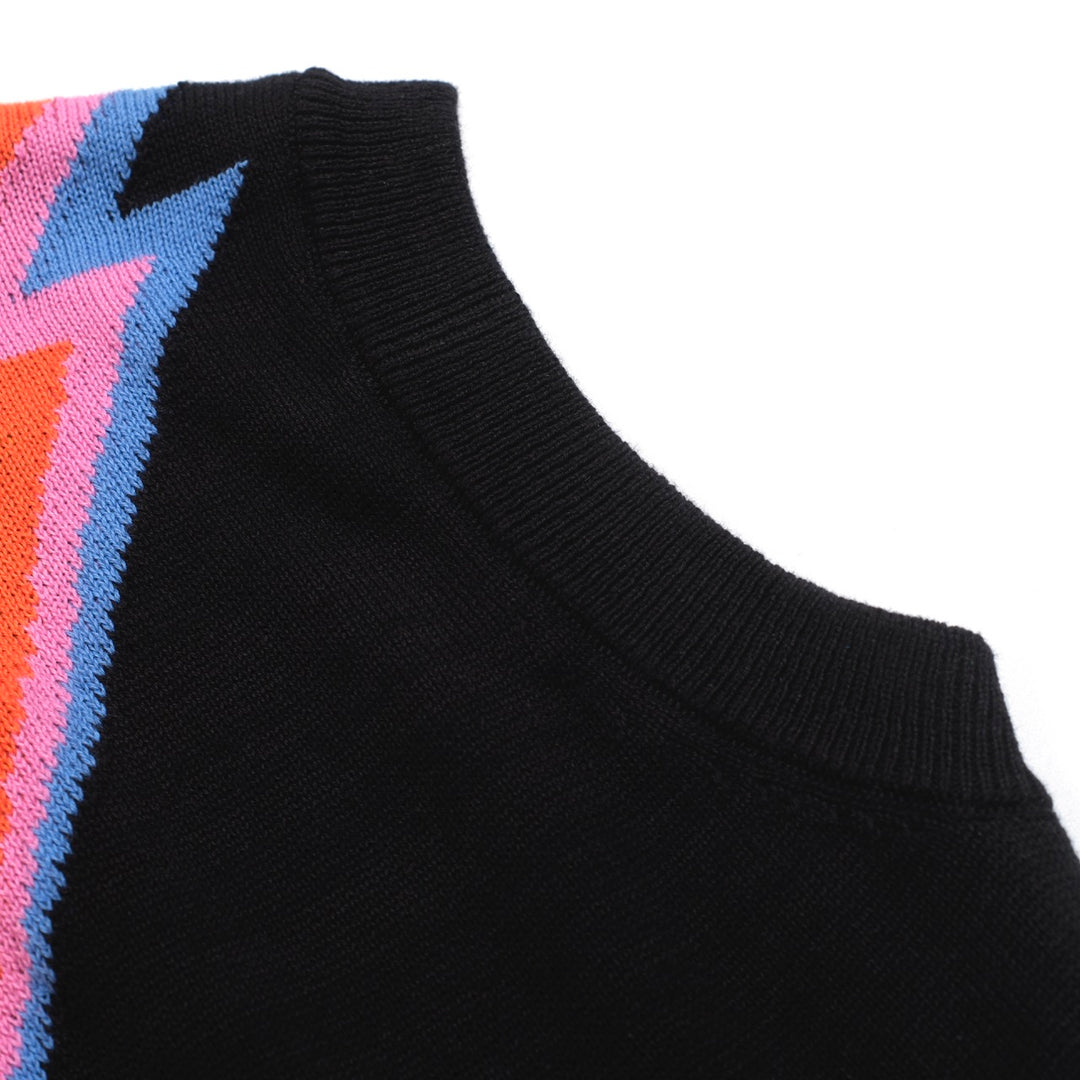 Women’s Black Knit Set with Colorful Lightning Graphic – Crop Top & Pencil Skirt