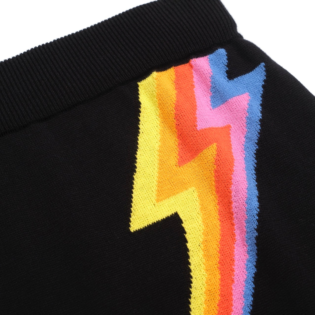 Women’s Black Knit Set with Colorful Lightning Graphic – Crop Top & Pencil Skirt