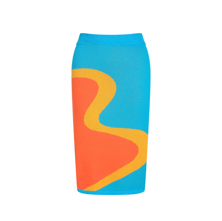 Set de punto gráfico azul y naranja de mujeres con diseño abstracto audaz
