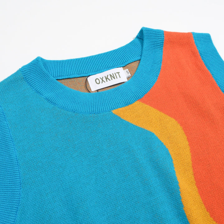Set de punto gráfico azul y naranja de mujeres con diseño abstracto audaz