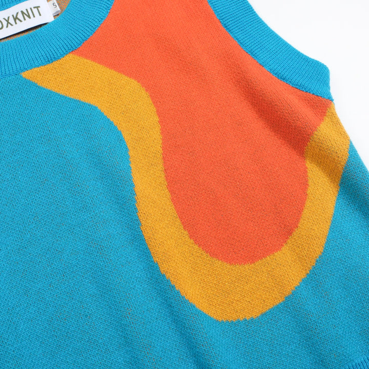 Set de punto gráfico azul y naranja de mujeres con diseño abstracto audaz