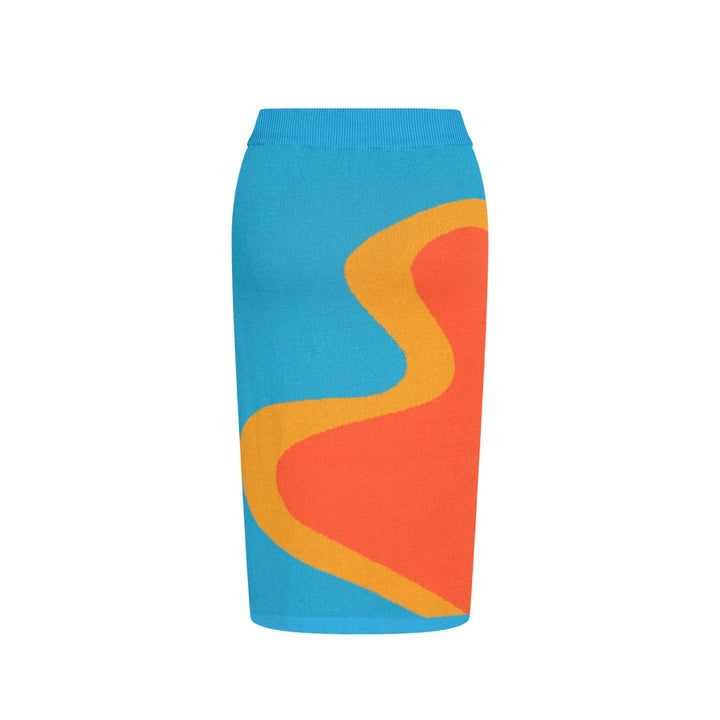 Set de punto gráfico azul y naranja de mujeres con diseño abstracto audaz