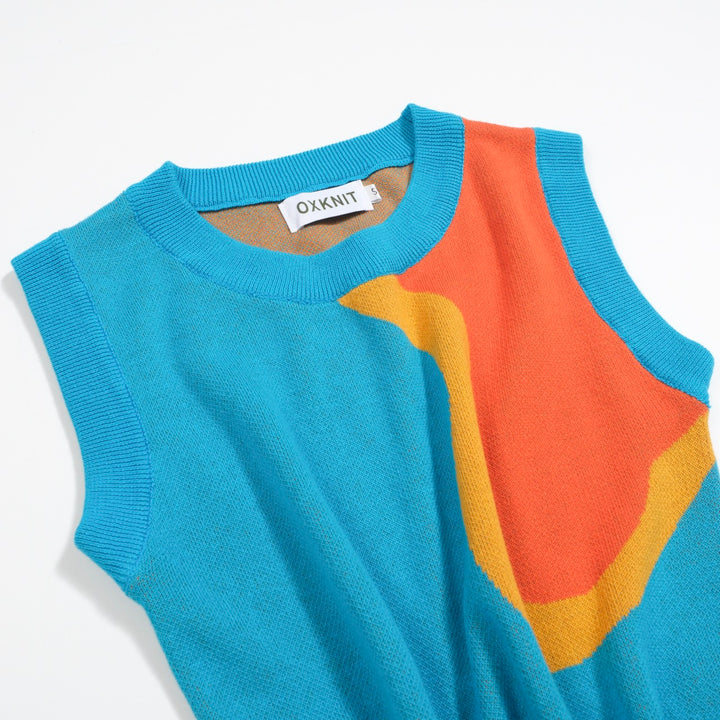 Set de punto gráfico azul y naranja de mujeres con diseño abstracto audaz