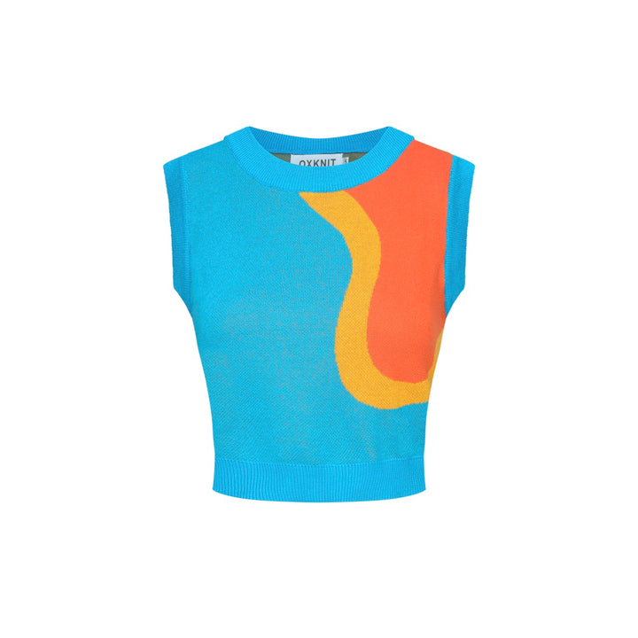 Set de punto gráfico azul y naranja de mujeres con diseño abstracto audaz