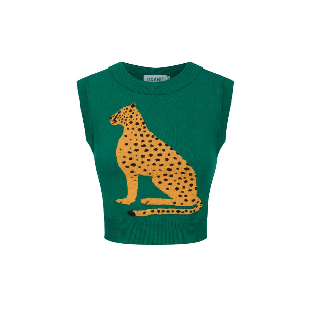 Women’s Green Leopard Print Knit Set with Cheetah Graphic