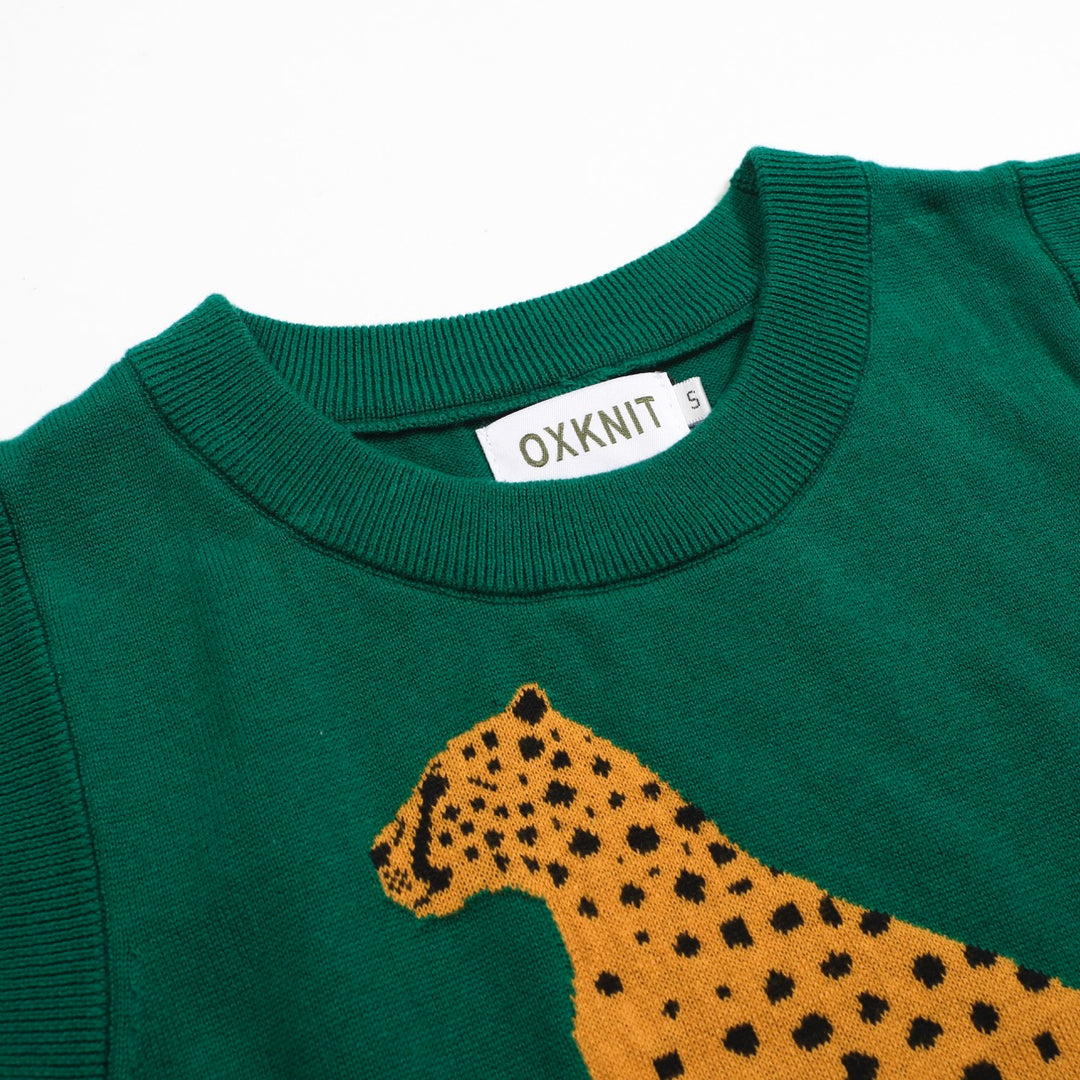 Women’s Green Leopard Print Knit Set with Cheetah Graphic