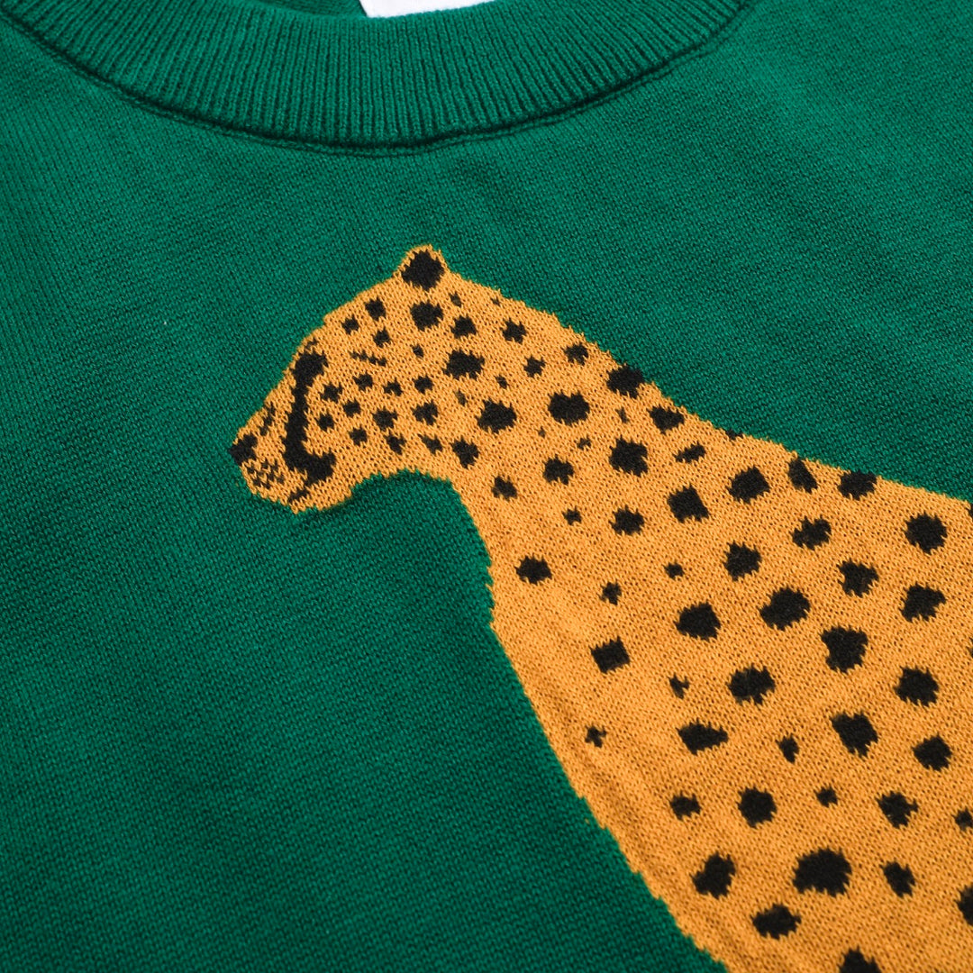 Women’s Green Leopard Print Knit Set with Cheetah Graphic