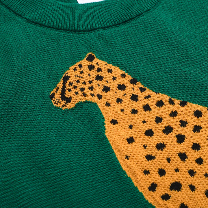 Women’s Green Leopard Print Knit Set with Cheetah Graphic