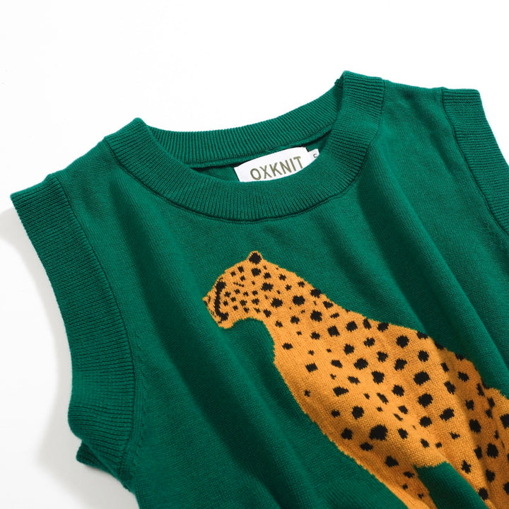 Women’s Green Leopard Print Knit Set with Cheetah Graphic