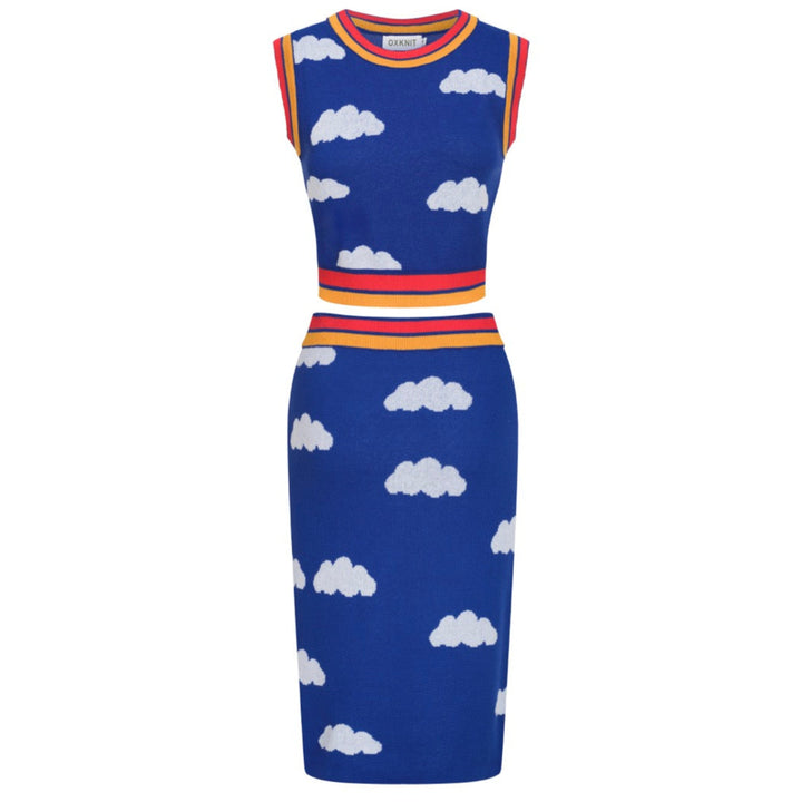 Conjunto de huellas de estampado de nubes retro de mujeres con rayas coloridas