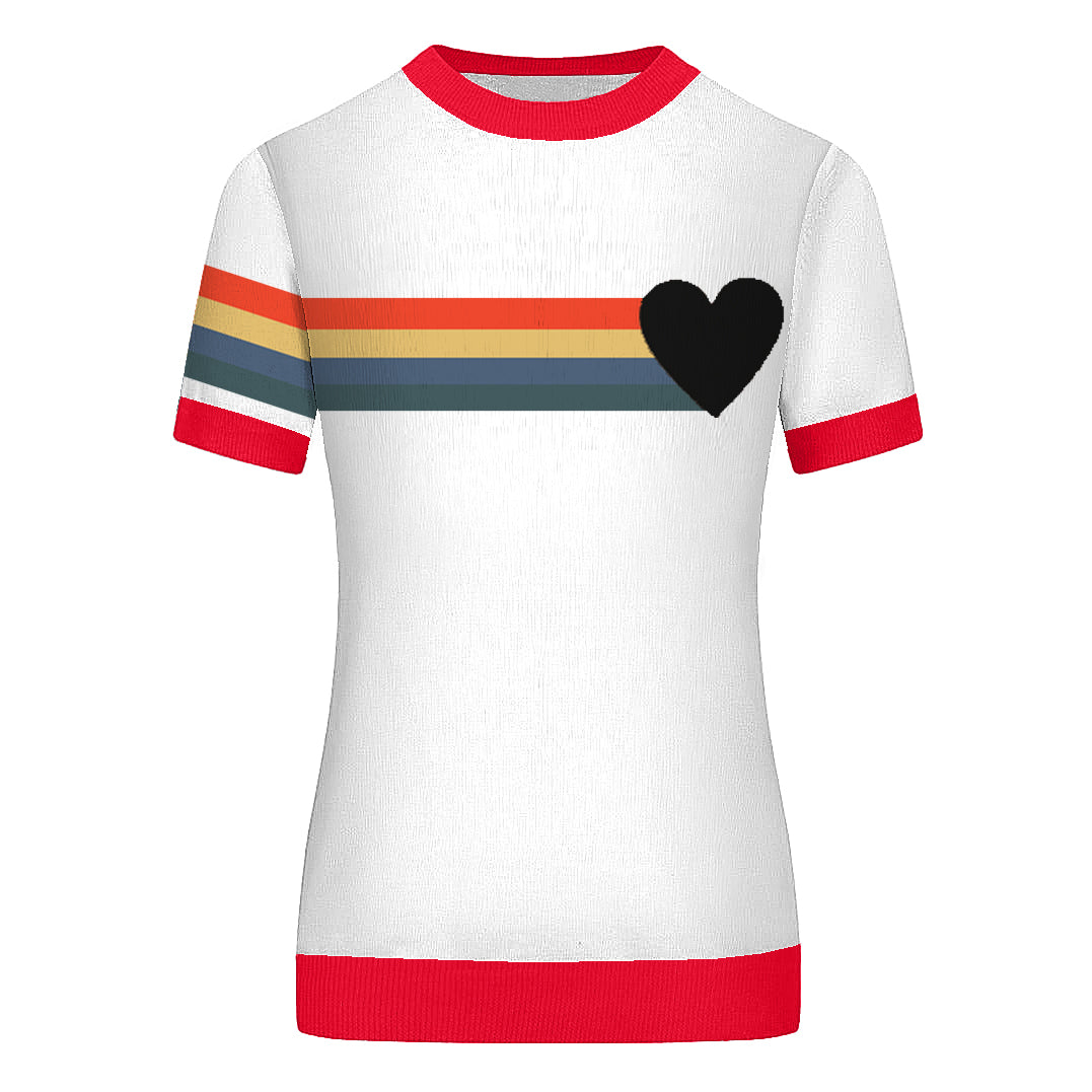 Women's white vintage striped love knit T-shirt