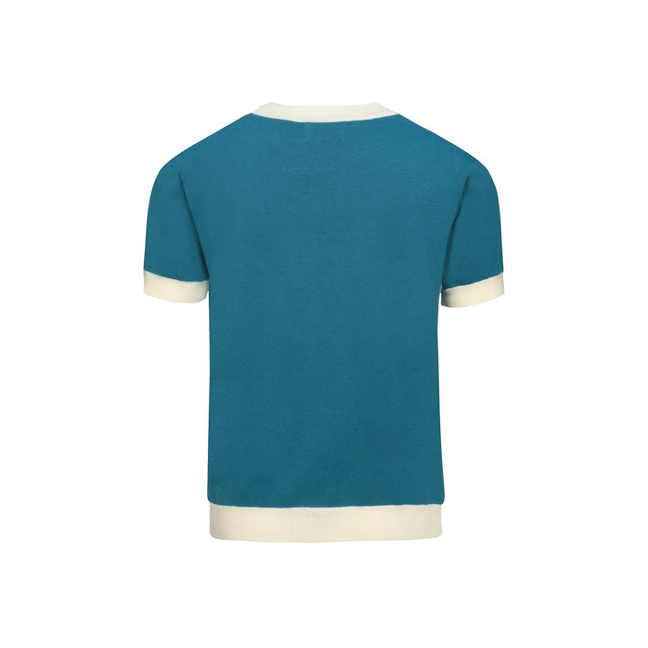 Veelkleurig gestreept kattengebreid heren-T-shirt, ontworpen door Lim Heng Swee