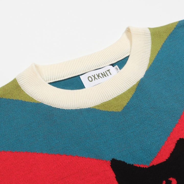 Veelkleurig gestreept kattengebreid heren-T-shirt, ontworpen door Lim Heng Swee