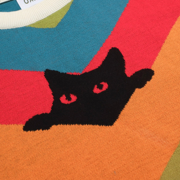 Veelkleurig gestreept kattengebreid heren-T-shirt, ontworpen door Lim Heng Swee