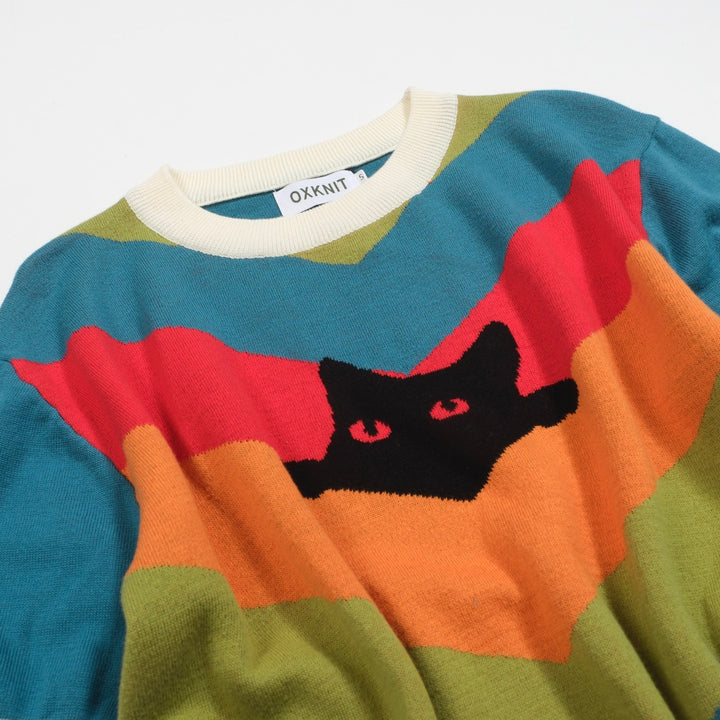 Veelkleurig gestreept kattengebreid heren-T-shirt, ontworpen door Lim Heng Swee