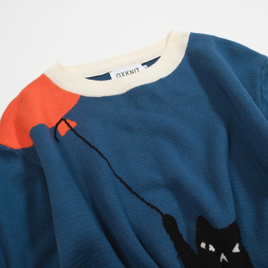 Men's blue cat knit T-shirt- Designed by Lim Heng Swee